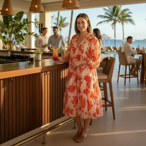 Karni Womens Midi Tiered Dress Resort Beach Summer Brunch Garden Party Medium